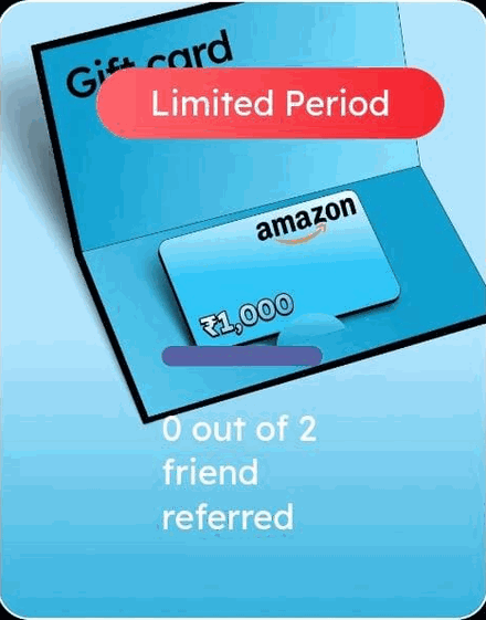 Scapia in-app Milestone 1: refer 2 friends and get a ₹1,000 Amazon voucher. Limited Period, 0 out of 2 friends referred.